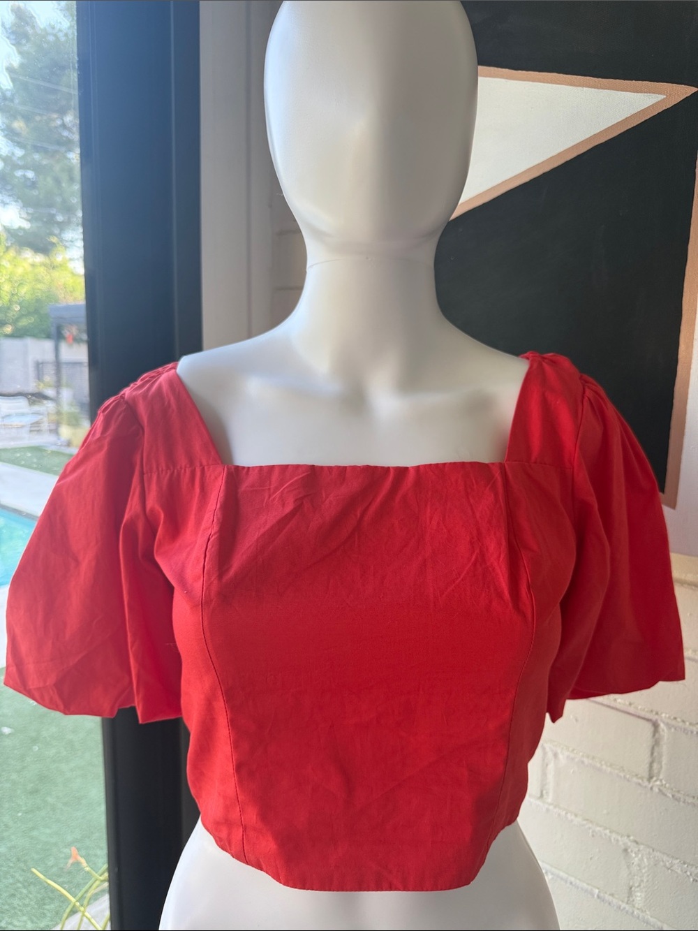 GB girls Red Square-Neck Puff Sleeve Crop Top